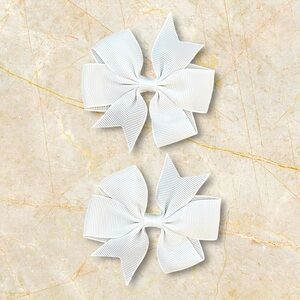 Girls Hair Clips White Grosgrain Bows NEW